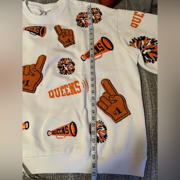 Queen of Sparkles - Orange & White Cheer Sweatshirt - XL - NWOT - Picture 7 of 9